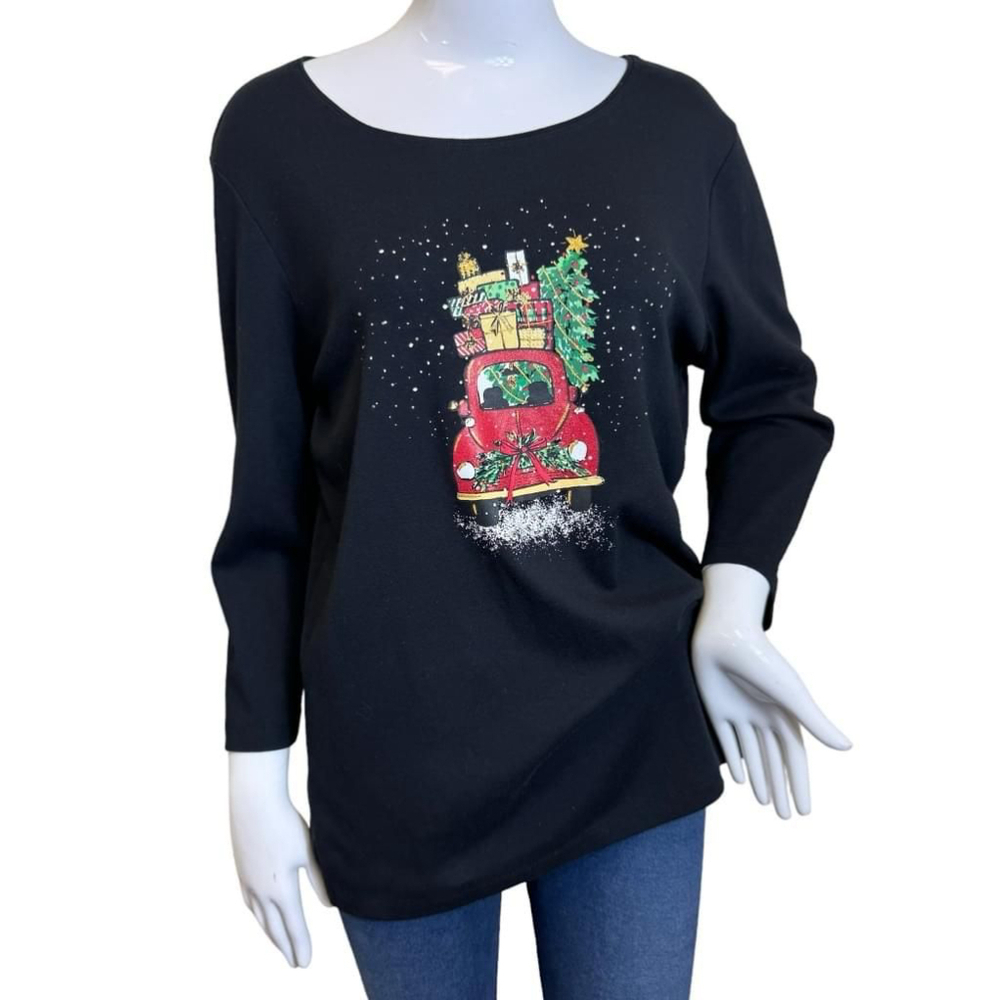 Women's Karen Scott Black Long Sleeve T-Shirt Size L - Picture 1 of 5